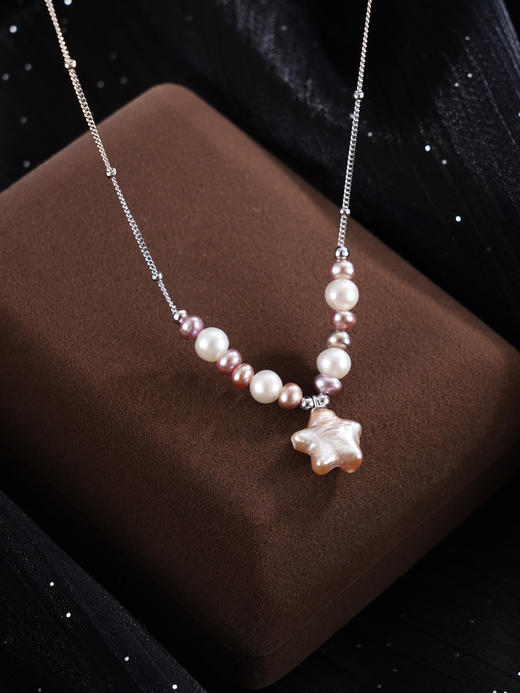 子佩集【珠光星吻】银S925珍珠惜王妃项链【SPN0490013】3.5mm小紫珠5mm大珠巴洛克11mm五角星星2601 商品图3