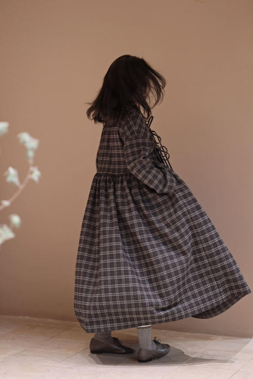 游原 斜襟羊毛格子裙 商品图2