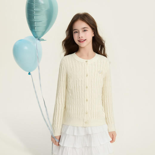 笛莎Deesha 童装女童毛衫2026春新款百搭好穿绞花针织开衫 商品图0