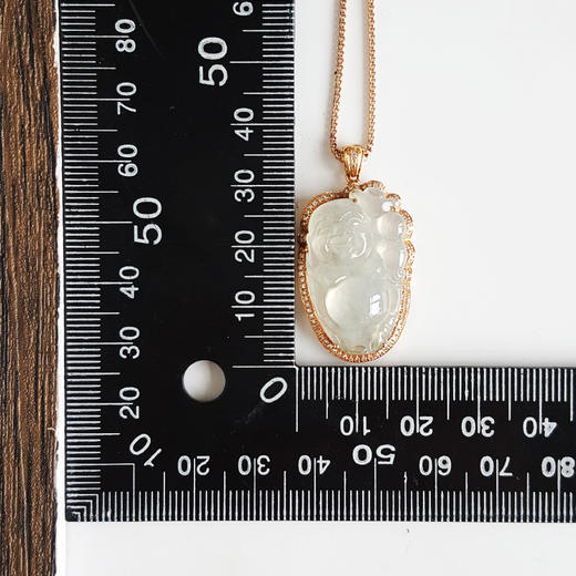 【天然正品】A货翡翠AU750玫瑰金镶钻镶天然细腻白色冰种逍遥佛（乐观豁达、福气满满）翡翠吊坠项链36.2*19.3*8.7MM(皆取最大值)链长：41CM 301225NJS21 商品图8