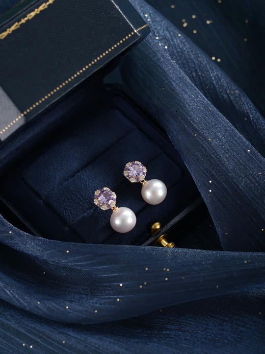 子佩集【紫宸瑶光】银S925珍珠惜王妃耳钉【MLEH021】10mm珠镀金紫锆石2601 商品图3