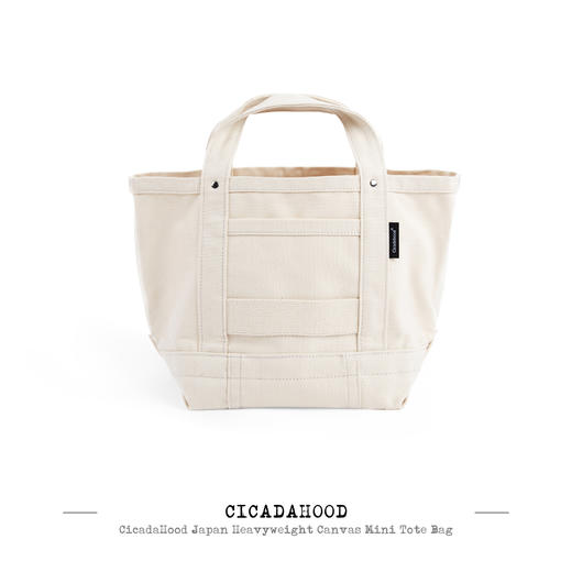 Cicadahood日本重磅帆布迷你Tote袋 配植鞣皮肩带 复古工装帆布包 商品图3