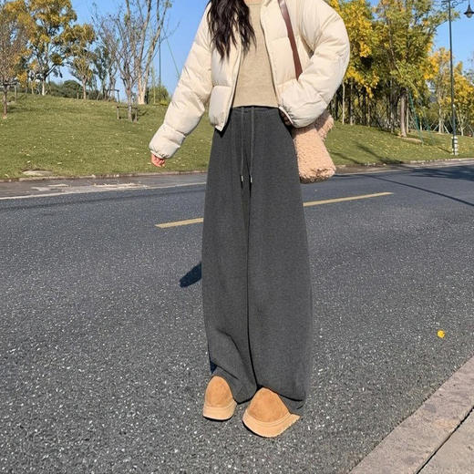 【合作款】糯米绒垂感抽绳毛呢阔腿弯刀裤 yc0112001 商品图4