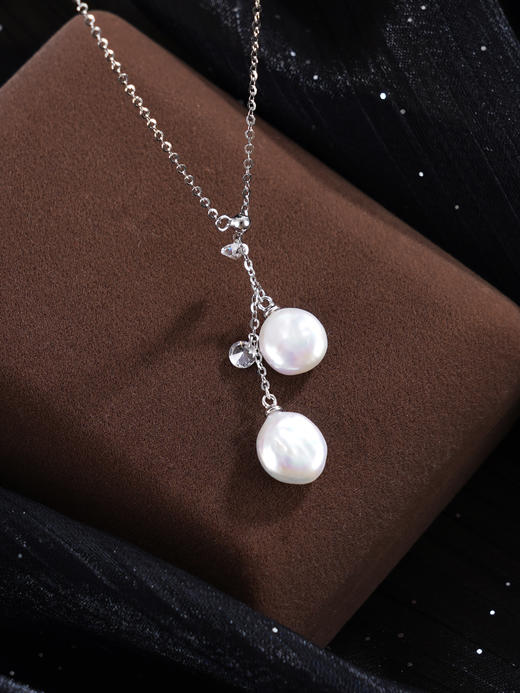 子佩集【浅滩淡梦】银S925珍珠惜王妃项链【SPN0497002】9.5mm珠巴洛克双扁珠2601 商品图4