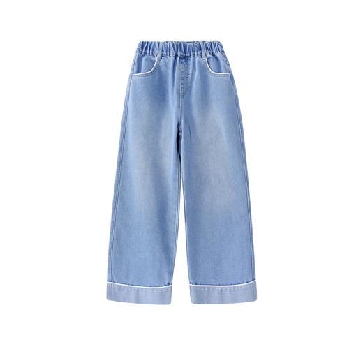 笛莎Deesha 童装女童裤子2026春新款翻边牛仔阔腿裤 商品图4