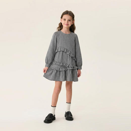 马克珍妮文艺格纹女童花边连衣裙2026年春装新款560196 商品图3
