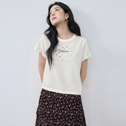 【商场同款】诗凡黎字母亮片小花T恤2025秋新款短袖上衣3G8700831 商品图2
