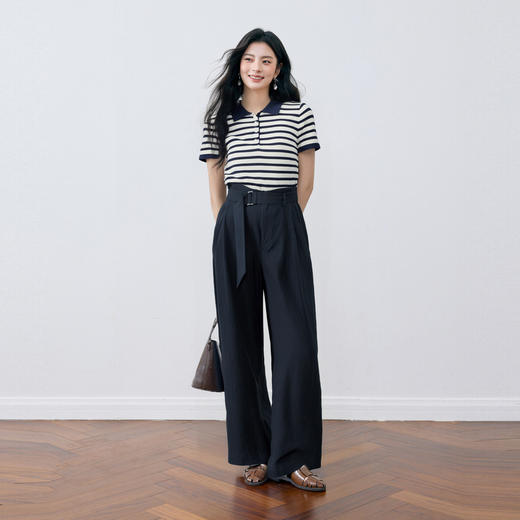 【商场同款】诗凡黎Polo领条纹针织衫25秋新款短袖上衣3G7131531 商品图1