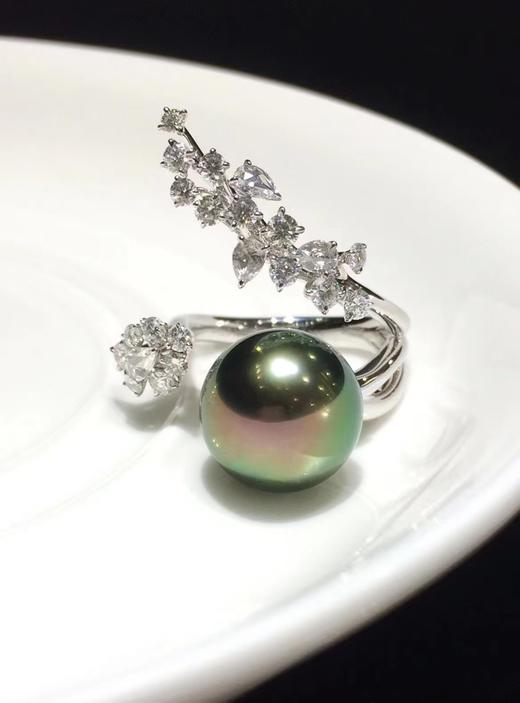 【私席真珠·新年盛宴】18K金镶钻黑珍珠戒指，12-13mm珠，圆（孤品） 商品图0