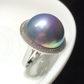 【私席真珠·新年盛宴】18K金镶钻马贝珍珠戒指，18-19mm，戒圈14，孤品