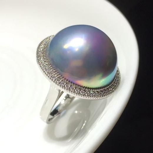 【私席真珠·新年盛宴】18K金镶钻马贝珍珠戒指，18-19mm，戒圈14，孤品 商品图0
