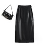 丁摩 真皮皮裙女半身裙新款秋冬高腰显瘦中长款开叉气质包臀一步裙5ZF-2416 商品缩略图2