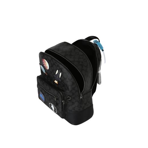 蔻驰经典老花太空贴饰 帆布拼小牛皮 背包双肩包 大号 男款 黑色 商品图1