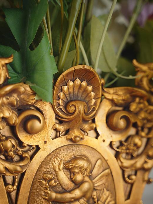 独角鹿西洋古董19世纪末法国出品古典天使与神兽主题铜鎏金精雕花瓶 商品图3