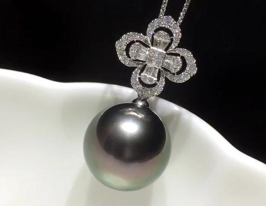 【私席真珠·新年盛宴】18K金镶钻黑珍珠吊坠，15-16mm珠，圆（孤品） 商品图1