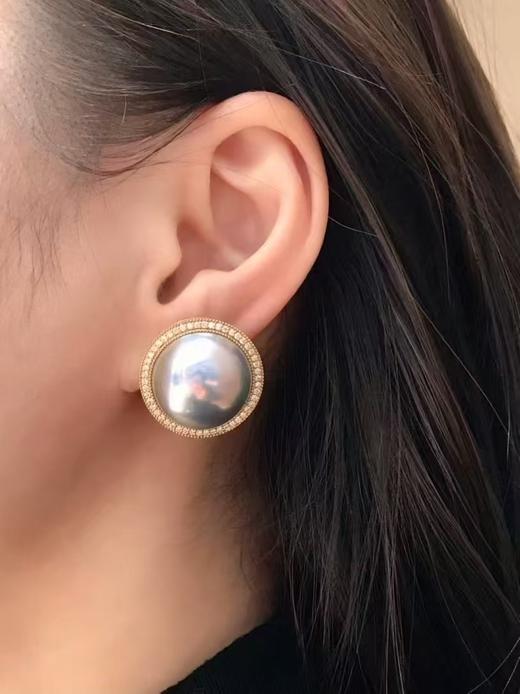【私席真珠·新年盛宴】18K金镶钻马贝珍珠耳拍18-19mm，孤品 商品图2