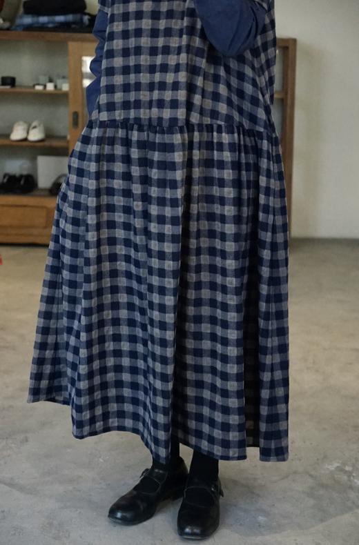 apuntob 羊毛格纹短袖连衣裙(蓝/棕格) 商品图5