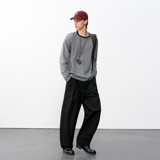 714street立体A字廓形双层褶弯刀西裤男2026春季宽松cleanfit长裤 商品图4