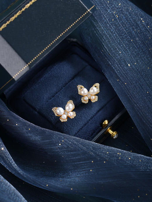 子佩集【蝶舞霓裳】银S925珍珠惜王妃耳钉【SGE0545001】2mm小珠5mm大珠镀金蝴蝶2601 商品图8