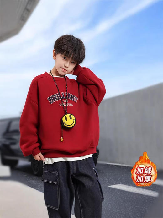 【马年！红卫迎新春】秋冬季新款男童装年服 加绒加厚卫衣 中大童男童女孩韩版洋气圆领上衣服 商品图2