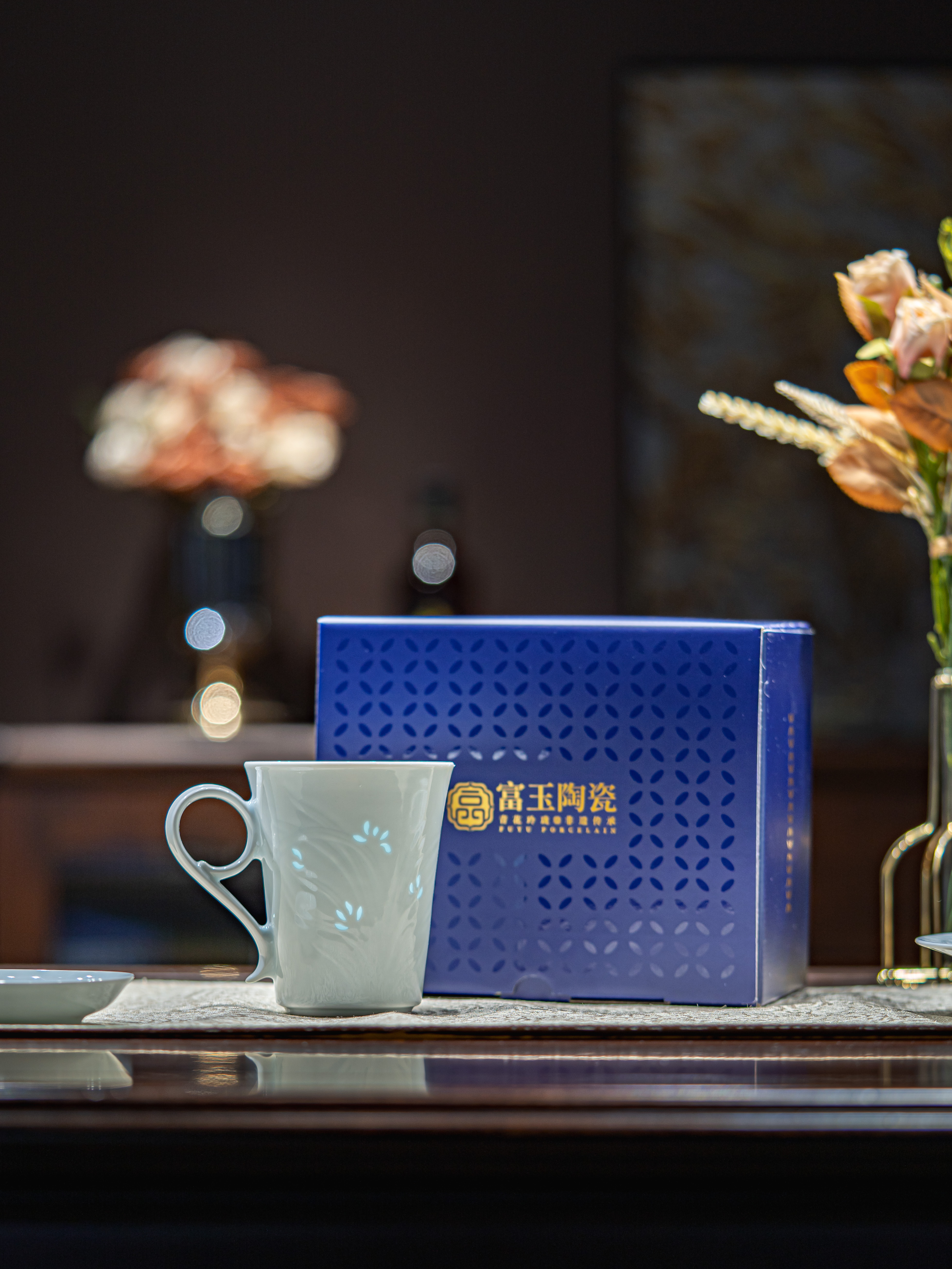 新品 富玉 |  景德镇陶瓷马克杯咖啡杯大容量影青素玲珑华夏兰韵马克杯玲珑女生高颜值伴手礼