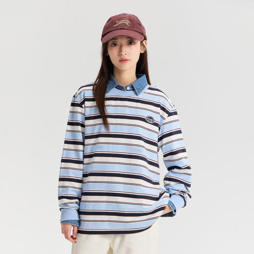笛莎Deesha青少年女童T恤2026春季女童学院风条纹长袖T恤 商品图0