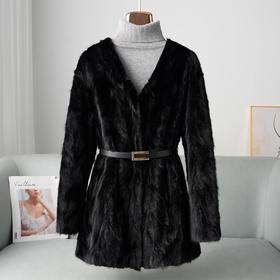 丁摩 冬季貂皮大衣真貂水貂毛外套裘皮拼貂中长款V领皮草5ZF-2803