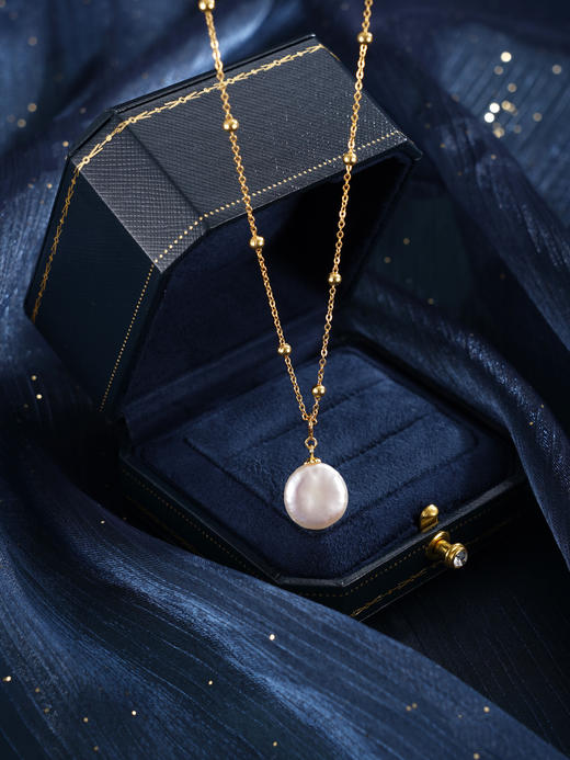 子佩集【月华珠露】银S925珍珠惜王妃项链【SGN0610002】13mm珠镀金巴洛克扁珠2601 商品图4