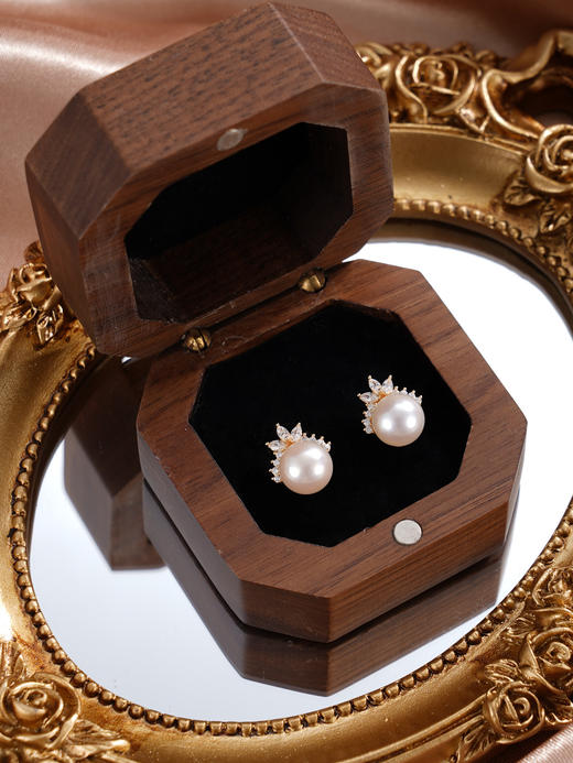 子佩集【月桂冠冕】银S925珍珠惜王妃耳钉【HJYED001】7.5mm珠镀金兰花草2601 商品图2