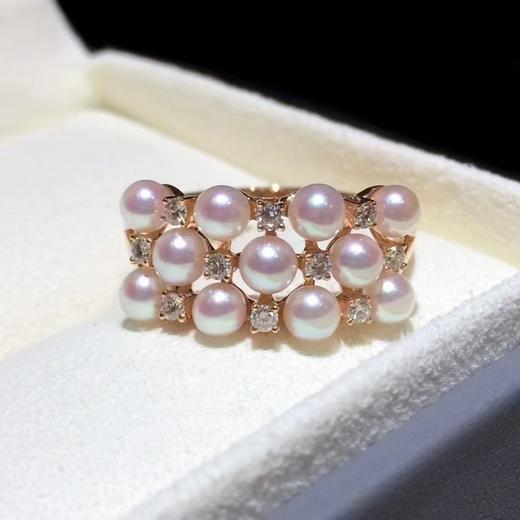 【私席真珠·新年盛宴】18K金镶钻AKOYA珍珠戒指，3-3.5mm珠，圆（孤品） 商品图0