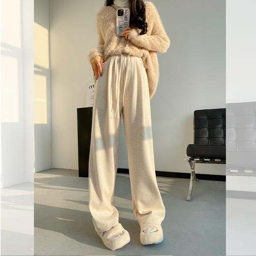 西遇加绒阔腿裤女冬季新宽松慵懒垂感糯米裤高腰拖地休闲裤SS052001 商品图4