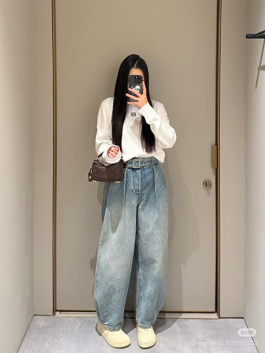 16-7独家圆正 Lew水洗蓝高腰单宁布牛仔裤 灯笼气球阔腿裤 我穿40码 商品图10