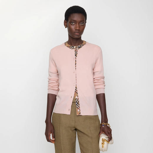 BURBERRY 巴宝莉 女士 罗纹针织饰边羊毛针织开衫 粉色 8112163 C2989 商品图1