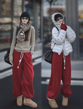 新年战马氛围感拉满镰刀两穿显瘦加绒卫裤