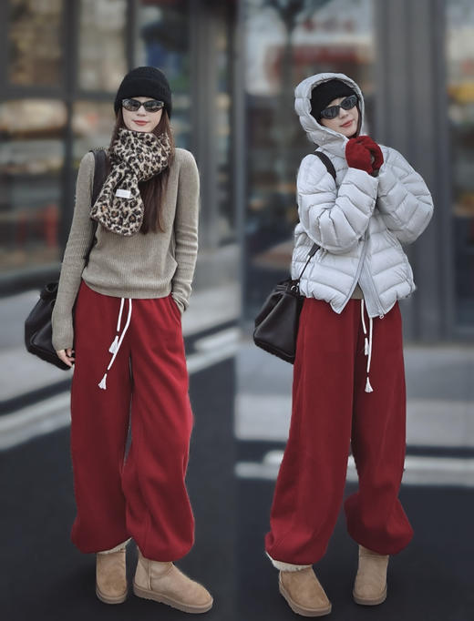 新年战马氛围感拉满镰刀两穿显瘦加绒卫裤 商品图0