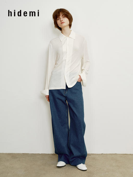 hidemi副线小h 宽松简约翻领长袖T恤开衫 商品图7