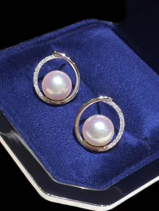 【私席真珠·新年盛宴】18K金镶钻AKOYA珍珠耳针，7.5-8mm珠，圆（孤品） 商品图0