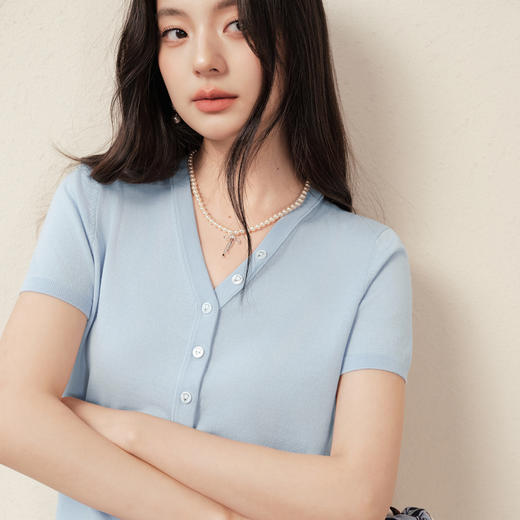 【商场同款】诗凡黎透气天丝针织衫2025秋新款短袖上衣3G7131261 商品图2