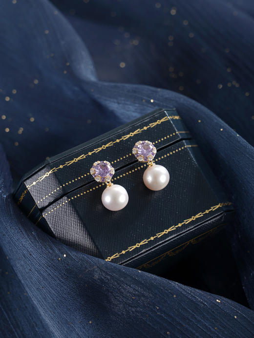 子佩集【紫宸瑶光】银S925珍珠惜王妃耳钉【MLEH021】10mm珠镀金紫锆石2601 商品图2