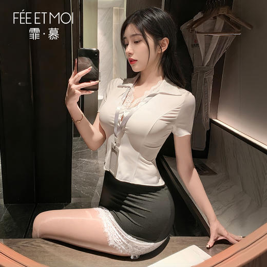 霏慕 深V露沟蕾丝秘书套装6206 商品图3