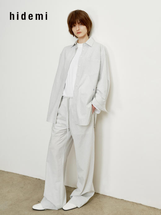 hidemi副线小h 小男孩色织格纹休闲宽松长袖衬衫外套长裤包三件套 商品图5