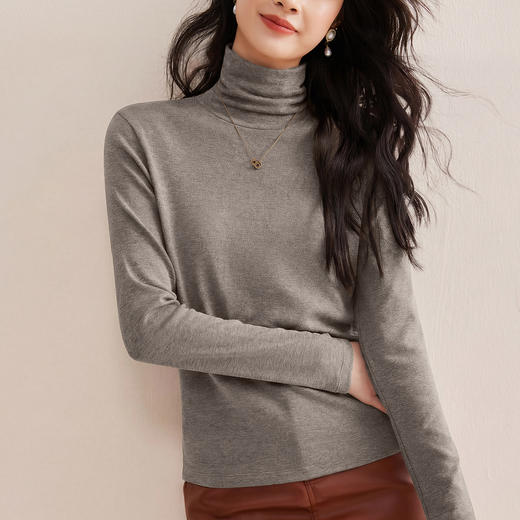 丁摩 可机洗美利奴精纺绵羊毛薄款高领打底衫女堆堆领修身针织高端内搭5ZF-18 商品图1