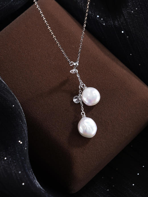 子佩集【浅滩淡梦】银S925珍珠惜王妃项链【SPN0497002】9.5mm珠巴洛克双扁珠2601 商品图5