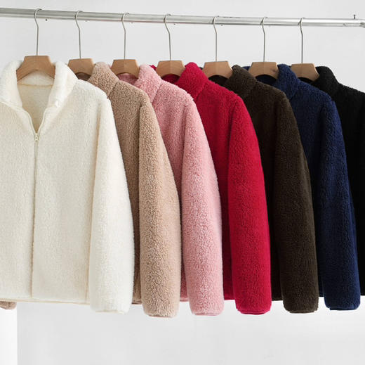 女士长绒摇粒绒保暖立领拉链夹克外套 商品图1