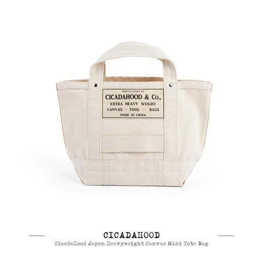 Cicadahood日本重磅帆布迷你Tote袋 配植鞣皮肩带 复古工装帆布包 商品图2