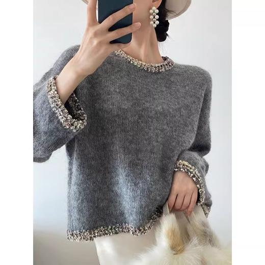 【保暖舒适❗️亲肤柔软】YS法式小香风复古短版重工马海毛针织衫女秋冬高级感宽松套头毛衣。jc 商品图1