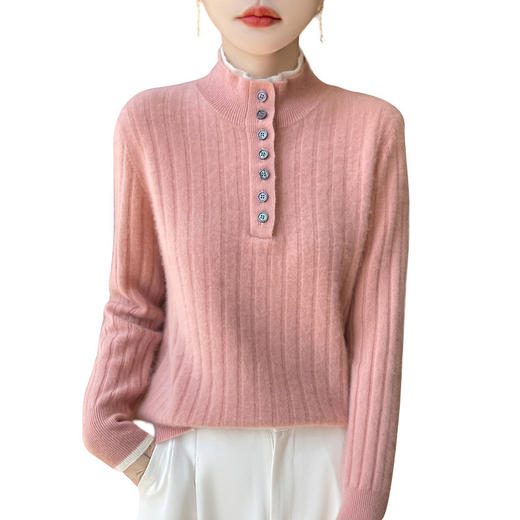 丁摩 秋冬新款羊毛衫女双层半开立领套头内搭坑条上衣针织打底衫5ZF-46656 商品图4