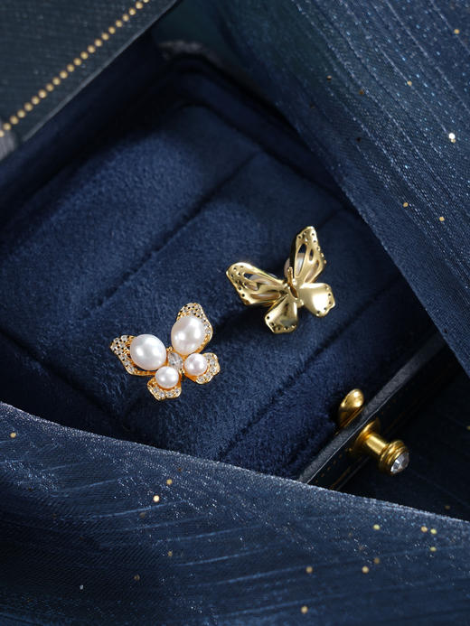 子佩集【蝶舞霓裳】银S925珍珠惜王妃耳钉【SGE0545001】2mm小珠5mm大珠镀金蝴蝶2601 商品图7