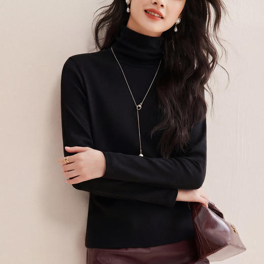 丁摩 可机洗美利奴精纺绵羊毛薄款高领打底衫女堆堆领修身针织高端内搭5ZF-18 商品图2