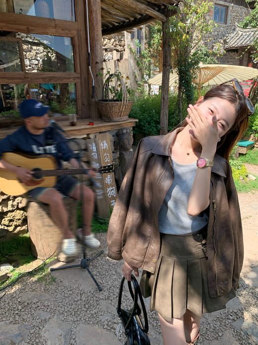 【129元任选2件】现货！复古百搭2色皮裙高腰a字百褶半裙 商品图9